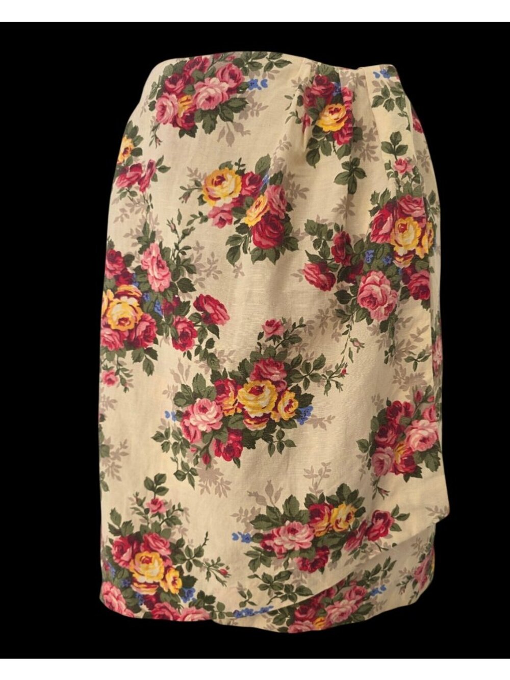 Vintage Cambridge Dry Goods Wrap Skirt Sz 4 Linen Rayon Floral Cottagecore 80s
